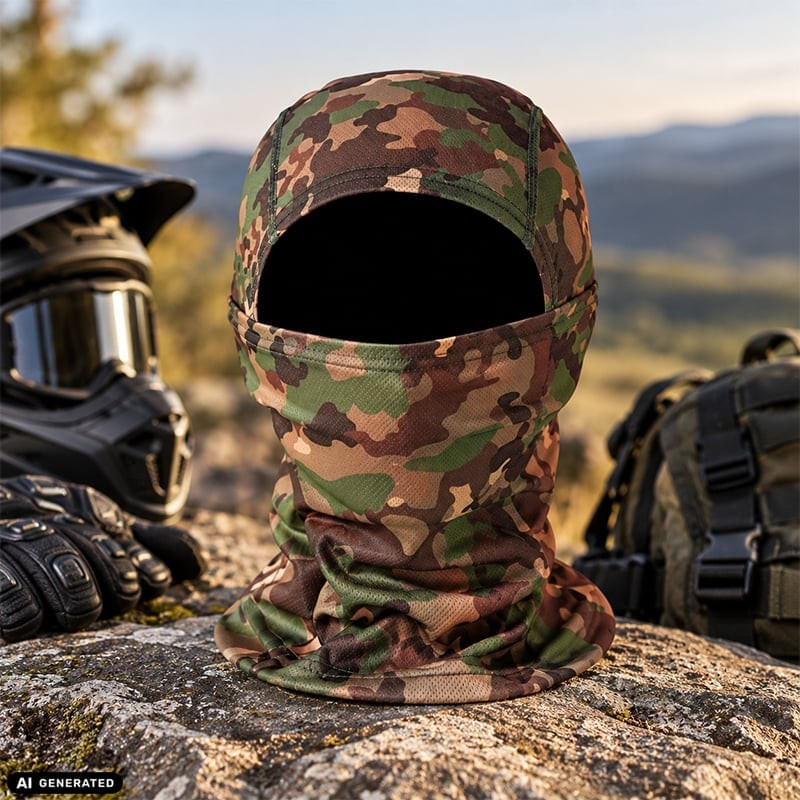 Auto si Moto - Moto - Echipamente protectie moto - Imbracaminte moto - Cagula Tactica FIXATO, 6in1 Multifunctionala, Protectie UV, Material elastic, respirabil, Marime universala, Woodland - Infinity.ro