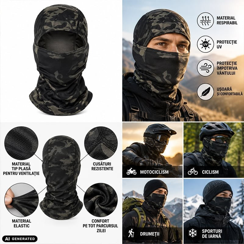 Auto si Moto - Moto - Echipamente protectie moto - Imbracaminte moto - Cagula Tactica FIXATO, 6in1 Multifunctionala, Protectie UV, Material elastic, respirabil, Marime universala, Shadow Camo - Infinity.ro