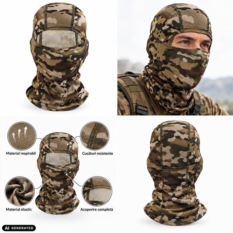 Auto si Moto - Moto - Echipamente protectie moto - Imbracaminte moto - Cagula Tactica FIXATO, 6in1 Multifunctionala, Protectie UV, Material elastic, respirabil, Marime universala, Desert Camo - Infinity.ro