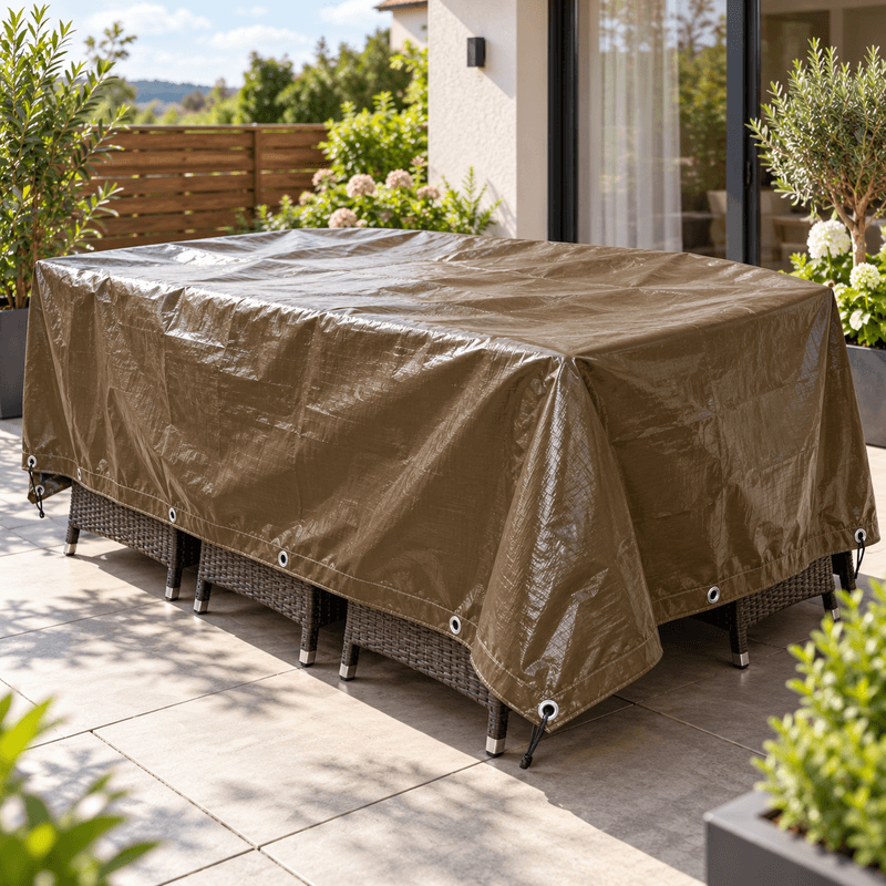 Casa si Gradina - Gradinarit si plante - Sere si solarii - Prelata impermeabila, 4x5m, densitate 200 g/mp, maro, cu inele metalice, pentru protectie lemne, utilaje si materiale - Infinity.ro