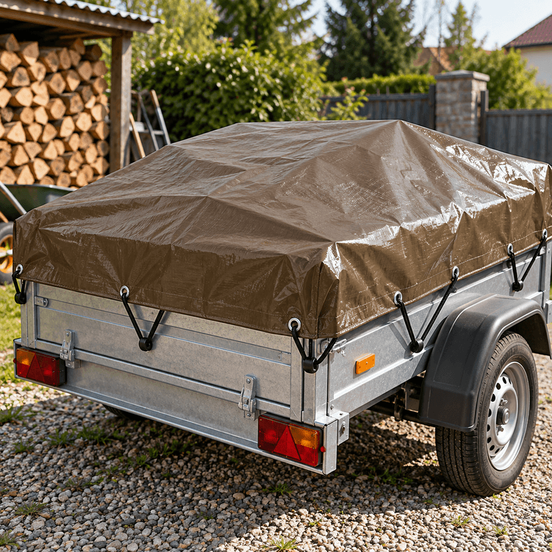Casa si Gradina - Gradinarit si plante - Sere si solarii - Prelata impermeabila, 4x5m, densitate 200 g/mp, maro, cu inele metalice, pentru protectie lemne, utilaje si materiale - Infinity.ro