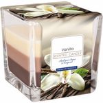 Casa si Gradina - Decoratiuni - Aromaterapie si lumanari - Lumanari si candele - Lumanare parfumata cu aroma de vanilie, in recipient din sticla, design decorativ tricolor, timp de ardere 32 ore, 170 g - Infinity.ro