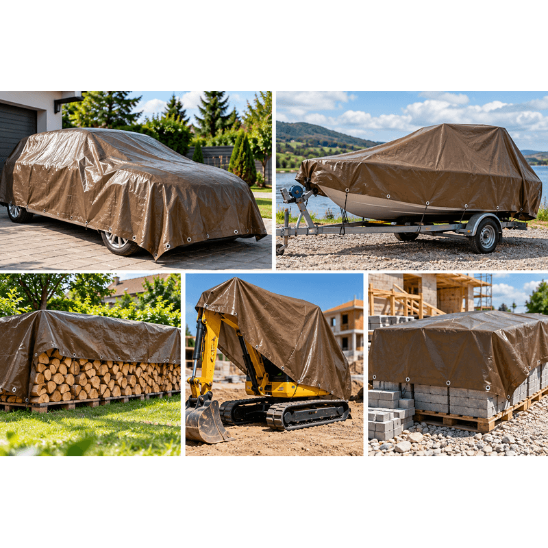 Casa si Gradina - Gradinarit si plante - Sere si solarii - Prelata impermeabila, 3x4 m, densitate 200 g/mp, maro, cu inele metalice, pentru protectie lemne, utilaje si materiale - Infinity.ro
