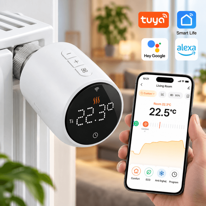 Casa si Gradina - Termice - Centrale termice si accesorii - Accesorii incalzire - Termostat Inteligent WiFi pentru Calorifer, BIRAI ThermoValve Pro, Control din Aplicatie, Alb, M30x1, 5mm - Infinity.ro