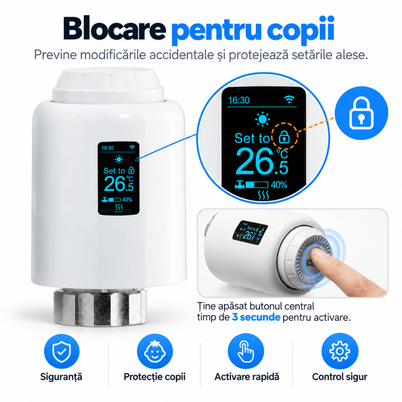 Casa si Gradina - Termice - Centrale termice si accesorii - Accesorii incalzire - Termostat Inteligent WiFi pentru Calorifer, Robinet Termostatic Smart, BIRAI ThermoValve Vision, Control din Aplicatie, Tuya & Smart Life, Alexa, Goog - Infinity.ro