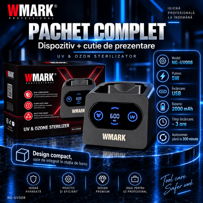 Ingrijire personala si Cosmetice - Aparate & accesorii ingrijire personala - Aparate cosmetice - Aparate pentru manichiura-pedichiura - Sterilizator UV si Ozon pentru Ustensile Profesionale, BIRAI WMARK NG-UV008, pentru Masini de Tuns, Trimmere, Shavere, Foarfece si Piepteni, Ciclu 10 - Infinity.ro