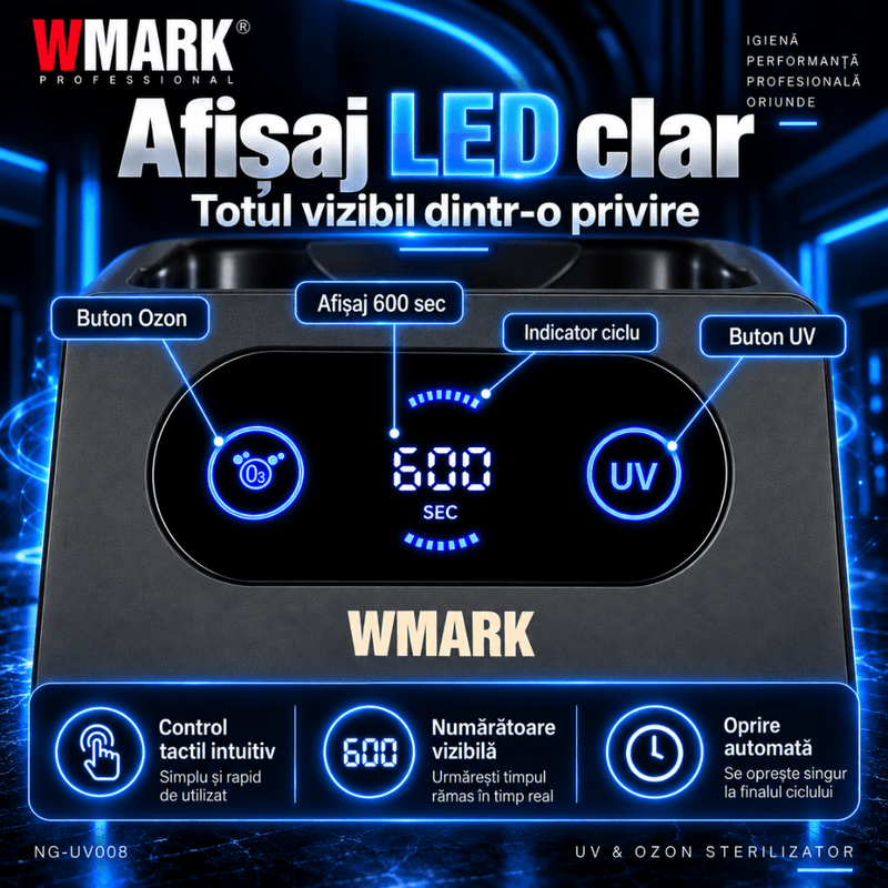 Ingrijire personala si Cosmetice - Aparate & accesorii ingrijire personala - Aparate cosmetice - Aparate pentru manichiura-pedichiura - Sterilizator UV si Ozon pentru Ustensile Profesionale, BIRAI WMARK NG-UV008, pentru Masini de Tuns, Trimmere, Shavere, Foarfece si Piepteni, Ciclu 10 - Infinity.ro