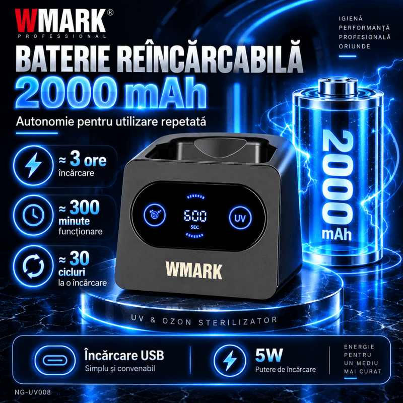 Ingrijire personala si Cosmetice - Aparate & accesorii ingrijire personala - Aparate cosmetice - Aparate pentru manichiura-pedichiura - Sterilizator UV si Ozon pentru Ustensile Profesionale, BIRAI WMARK NG-UV008, pentru Masini de Tuns, Trimmere, Shavere, Foarfece si Piepteni, Ciclu 10 - Infinity.ro