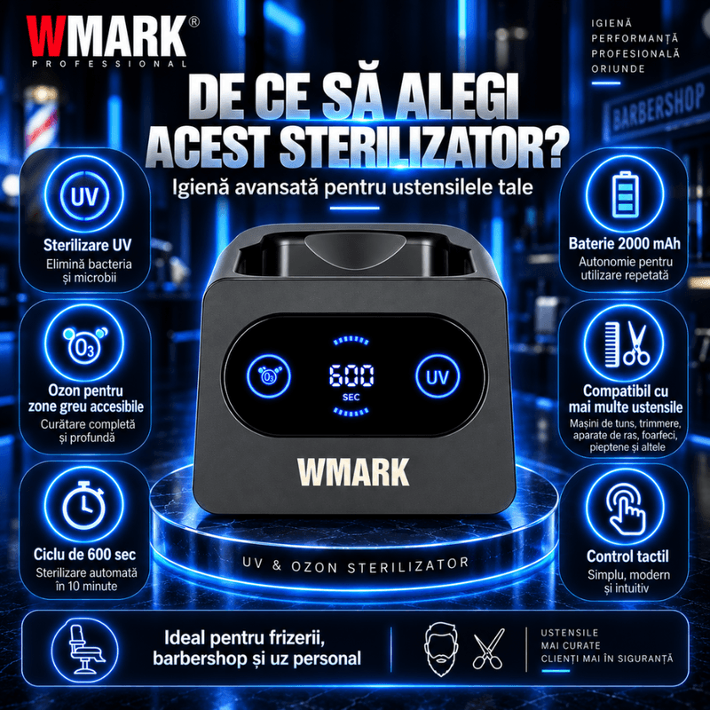 Ingrijire personala si Cosmetice - Aparate & accesorii ingrijire personala - Aparate cosmetice - Aparate pentru manichiura-pedichiura - Sterilizator UV si Ozon pentru Ustensile Profesionale, BIRAI WMARK NG-UV008, pentru Masini de Tuns, Trimmere, Shavere, Foarfece si Piepteni, Ciclu 10 - Infinity.ro