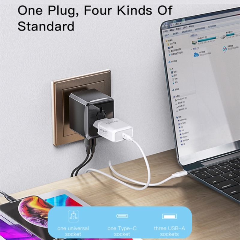Laptop, Telefoane si Tablete - Telefoane mobile si accesorii - Accesorii Telefoane - Incarcatoare telefoane - Incarcator priza pentru calatorie 3x USB, Type-C, EU, UK, US, AUS, 3.6A - Yesido (MC10) - Negru - Infinity.ro
