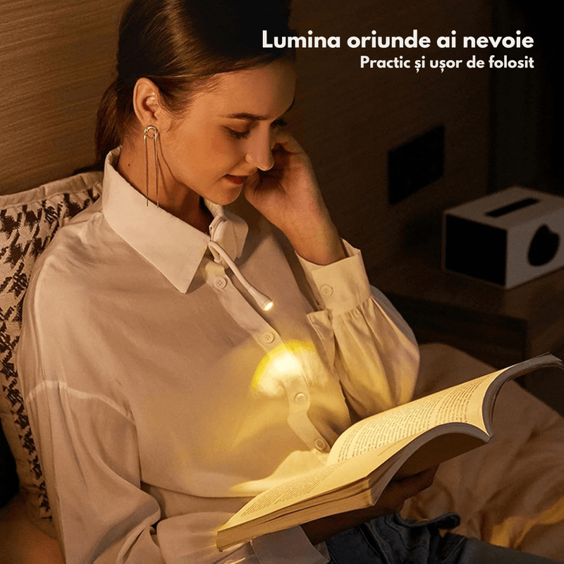 Carti si Birotica - Carti - Accesorii pentru cititori - Lampa LED pentru citit cu clema, Portabila, Reincarcabila USB, 3 Temperaturi de culoare, pozitionare peCarte - Infinity.ro