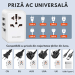 Casa si Gradina - Electrice - Accesorii electrice - Accesorii prize si intrerupatoare - Adaptor Universal Priza de Calatorie DASBO 140W, 6 In 1, Incarcator Global Portabil cu Incarcare Rapida PD 3.1 - Infinity.ro
