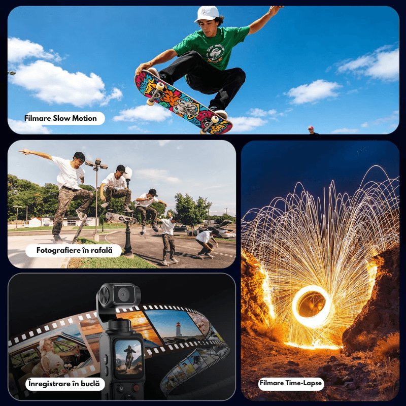 TV, Audio-Video si Foto - Camere de actiune si drone - Camere de actiune - Camera Video Vlogging 4K UHD, DASBO Pocket Camera, 64MP, Ecran tactil 1.72", Urmarire inteligenta a fetei AI,Stabilizare - Infinity.ro