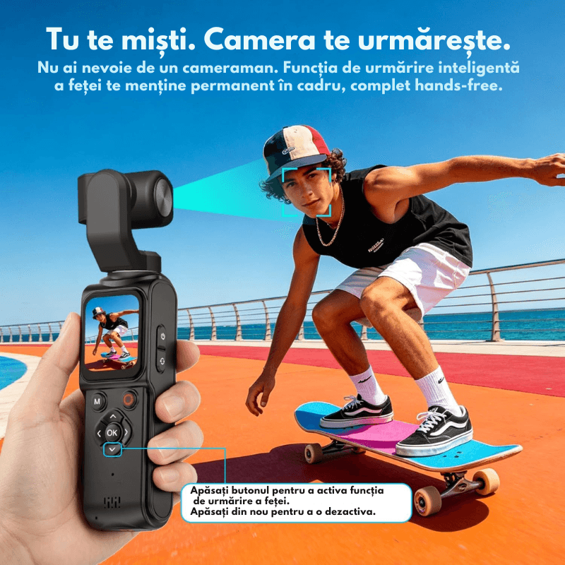 TV, Audio-Video si Foto - Camere de actiune si drone - Camere de actiune - Camera Video Vlogging 4K UHD, DASBO Pocket Camera, 64MP, Ecran tactil 1.72", Urmarire inteligenta a fetei AI,Stabilizare - Infinity.ro