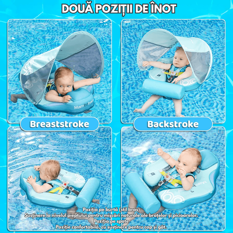 Jucarii, Copii si Bebe - Jucarii si jocuri - Jucarii de exterior - Colaci, ochelari si accesorii inot copii - Colac de inot cu protectie tip vesta pentru bebelusi si copii, si copertina detasabila, 3-24 Luni, 49x30cm - Infinity.ro
