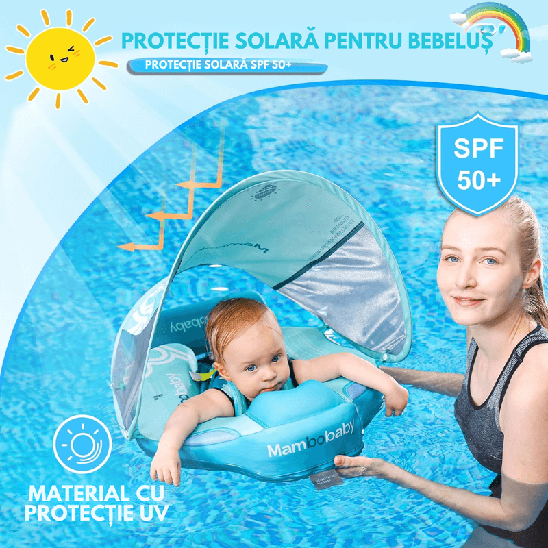 Jucarii, Copii si Bebe - Jucarii si jocuri - Jucarii de exterior - Colaci, ochelari si accesorii inot copii - Colac de inot cu protectie tip vesta pentru bebelusi si copii, si copertina detasabila, 3-24 Luni, 49x30cm - Infinity.ro