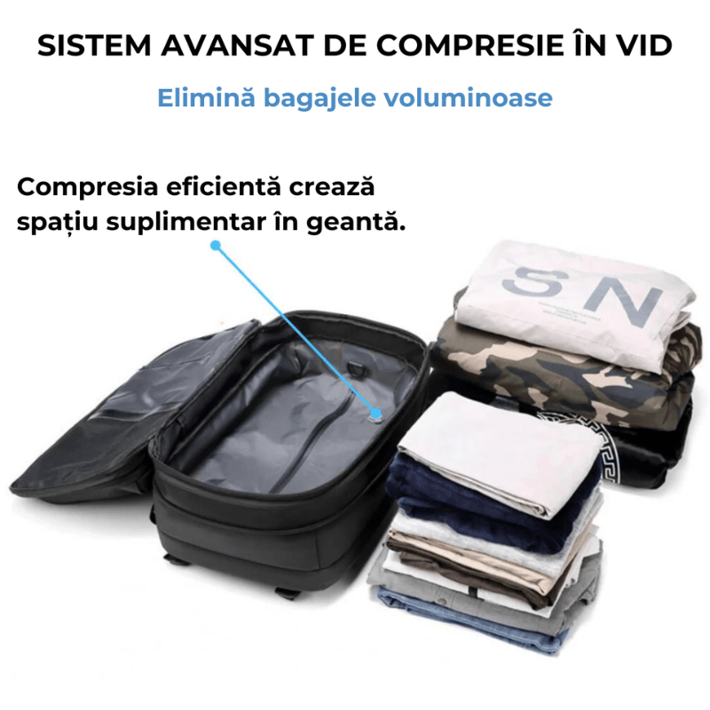Fashion, accesorii si bijuterii - Barbati - Accesorii barbati - Genti si rucsacuri barbati - Rucsac de calatorie cu Vacuum DASBO, Bagaj de mana multifunctional, Impermeabil, Extensibil, 30-60 L, 49*32*15 cm, Gri - Infinity.ro