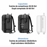 Fashion, accesorii si bijuterii - Barbati - Accesorii barbati - Genti si rucsacuri barbati - Rucsac de calatorie cu Vacuum DASBO, Bagaj de mana multifunctional, Impermeabil, Extensibil, 30-60 L, 49*32*15 cm, Gri - Infinity.ro