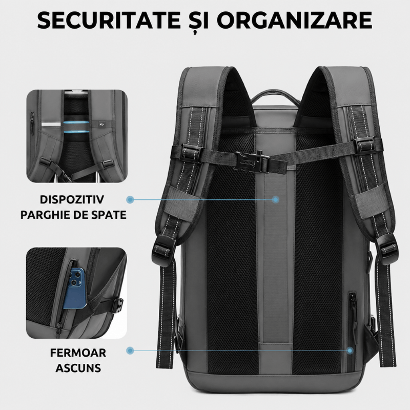 Fashion, accesorii si bijuterii - Barbati - Accesorii barbati - Genti si rucsacuri barbati - Rucsac de calatorie cu Vacuum DASBO, Bagaj de mana multifunctional, Impermeabil, Extensibil, 30-60 L, 49*32*15 cm, Gri - Infinity.ro