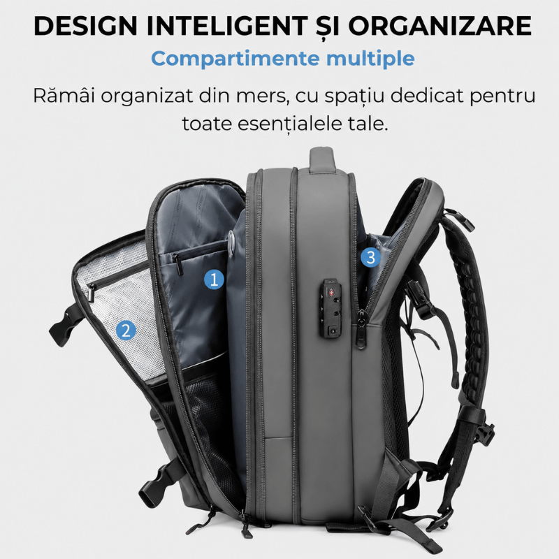 Fashion, accesorii si bijuterii - Barbati - Accesorii barbati - Genti si rucsacuri barbati - Rucsac de calatorie cu Vacuum DASBO, Bagaj de mana multifunctional, Impermeabil, Extensibil, 30-60 L, 49*32*15 cm, Gri - Infinity.ro