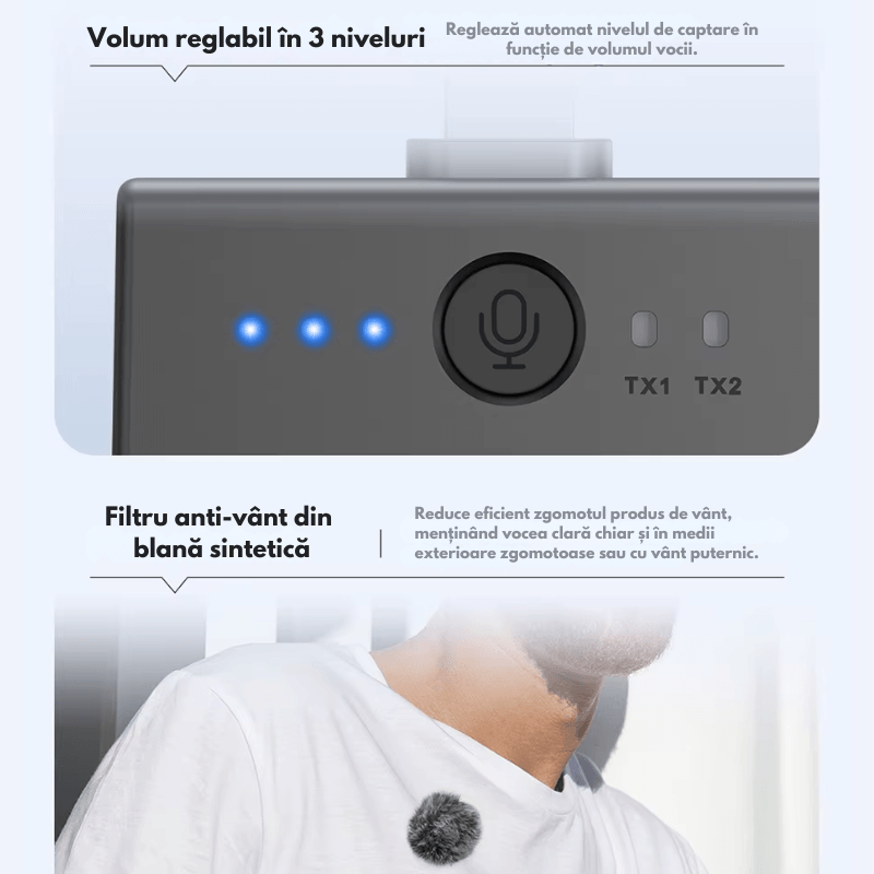 TV, Audio-Video si Foto - Audio profesionale - Microfoane profesionale - Set 2 Microfoane Lavaliera Magnetica Dual, USB-C + Lightning, Plug & Play, ENC Noise Reduction, 48KHz/24Bit - Infinity.ro