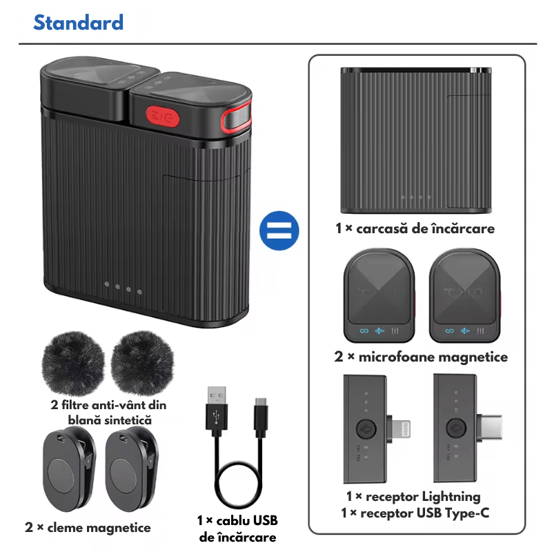 TV, Audio-Video si Foto - Audio profesionale - Microfoane profesionale - Set 2 Microfoane Lavaliera Magnetica Dual, USB-C + Lightning, Plug & Play, ENC Noise Reduction, 48KHz/24Bit - Infinity.ro