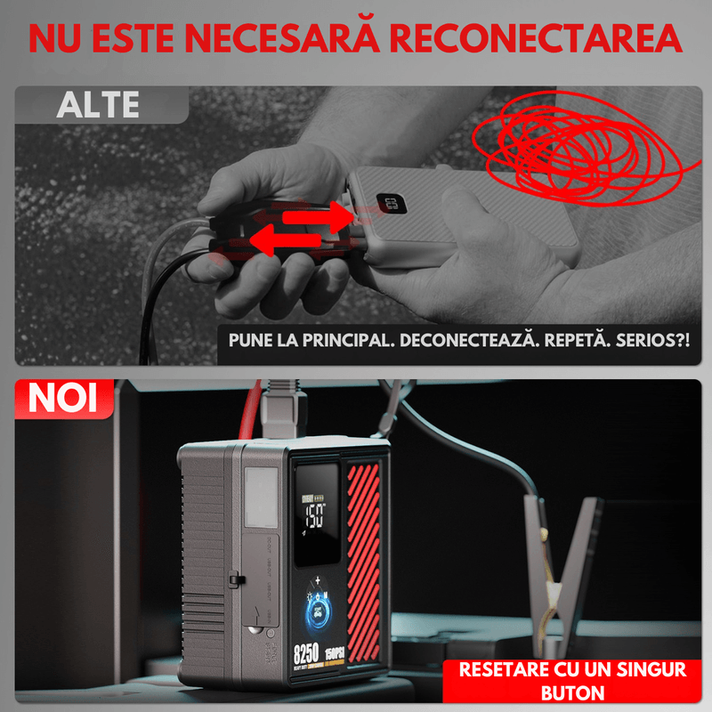 Auto si Moto - Reparatii si depanare - Redresoare - Starter auto Portabil cu Compressor Multifunctional 4in1, Dasbo, 12V, Wireless cu Baterie 20000mAh, Benzina sau Diesel - Infinity.ro