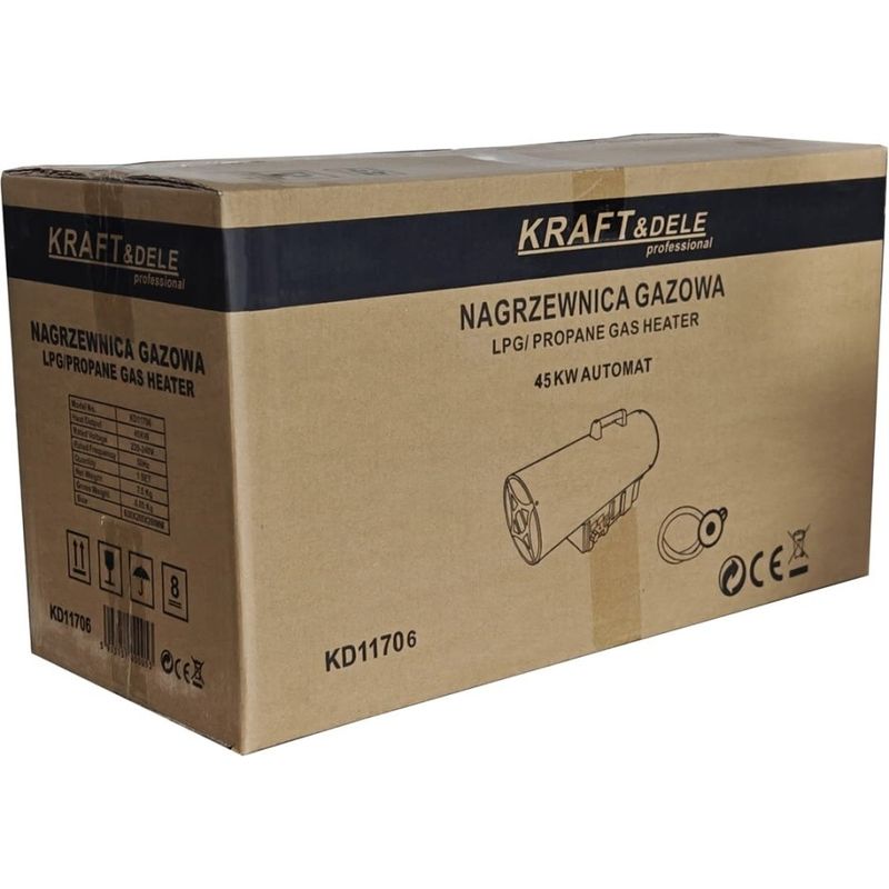 Casa si Gradina - Electrice - Echipamente electrice - Aeroterme industriale - Aeroterma pe gaz LPG 45 kW KraftDele XD11706 cu termostat si afisaj digital, pentru incalzirea spatiilor medii si mari - Infinity.ro