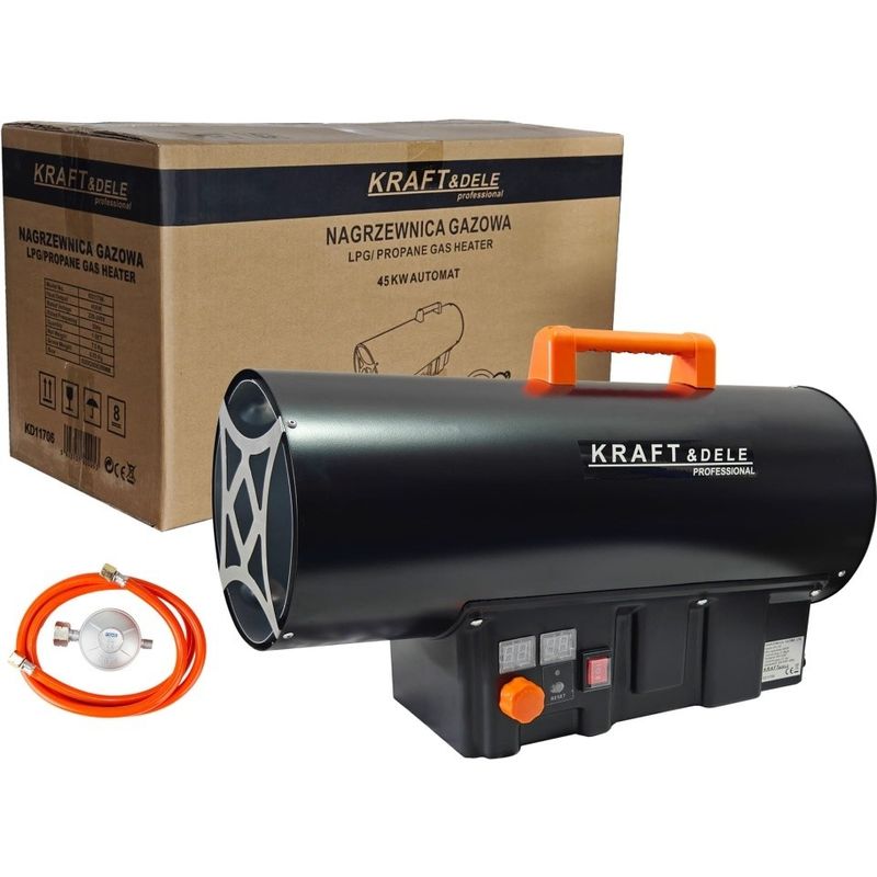 Casa si Gradina - Electrice - Echipamente electrice - Aeroterme industriale - Aeroterma pe gaz LPG 45 kW KraftDele XD11706 cu termostat si afisaj digital, pentru incalzirea spatiilor medii si mari - Infinity.ro