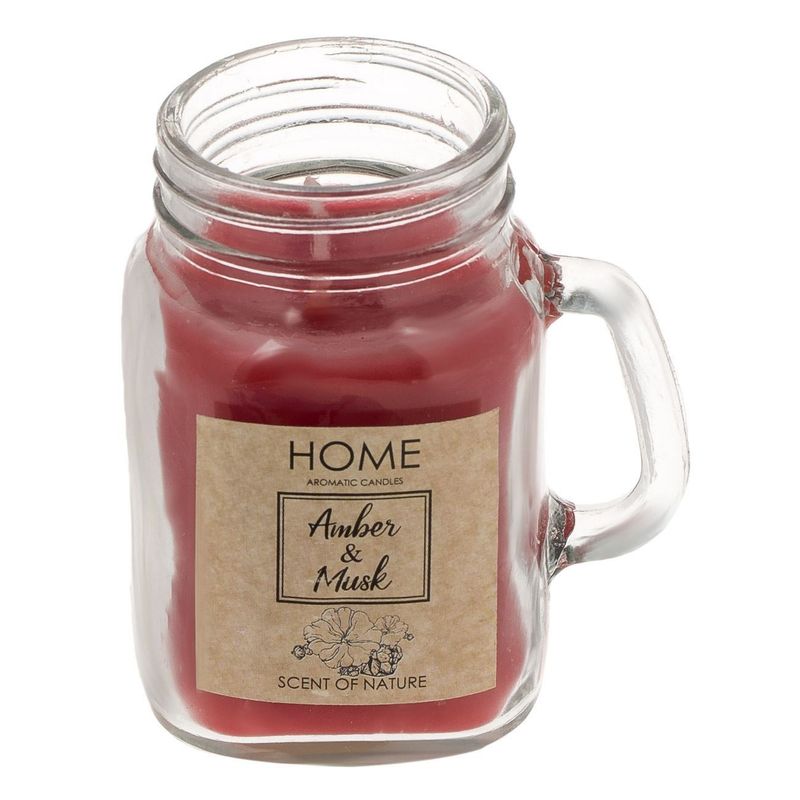 Casa si Gradina - Decoratiuni - Aromaterapie si lumanari - Lumanari si candele - Lumanare parfumata Rosie cu Aroma de Mosc si Chihlimbar in Recipient din Sticla cu Capac Metalic, 5.3x8.5cm - Infinity.ro