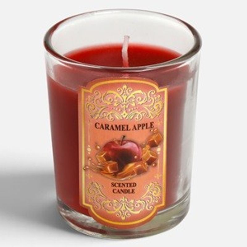 Casa si Gradina - Decoratiuni - Aromaterapie si lumanari - Lumanari si candele - Lumanare parfumata caramel si mere in pahar de sticla, bordo - Infinity.ro