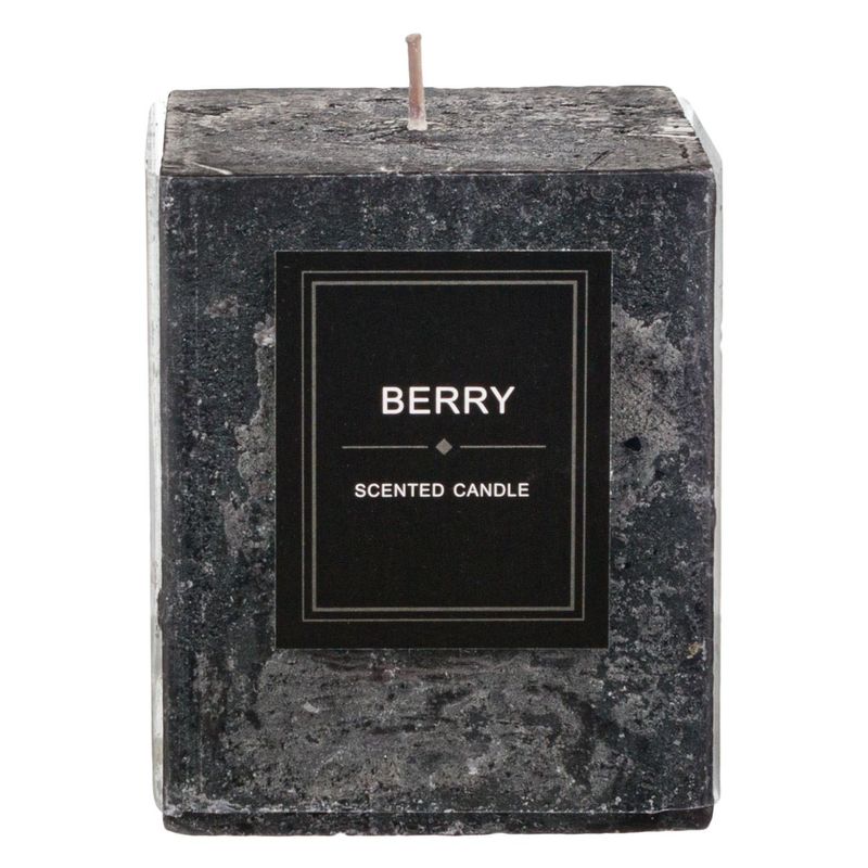 Casa si Gradina - Decoratiuni - Aromaterapie si lumanari - Lumanari si candele - Lumanare parfumata patrata neagra, aroma de zmeura, 7.5x7.5x10cm - Infinity.ro