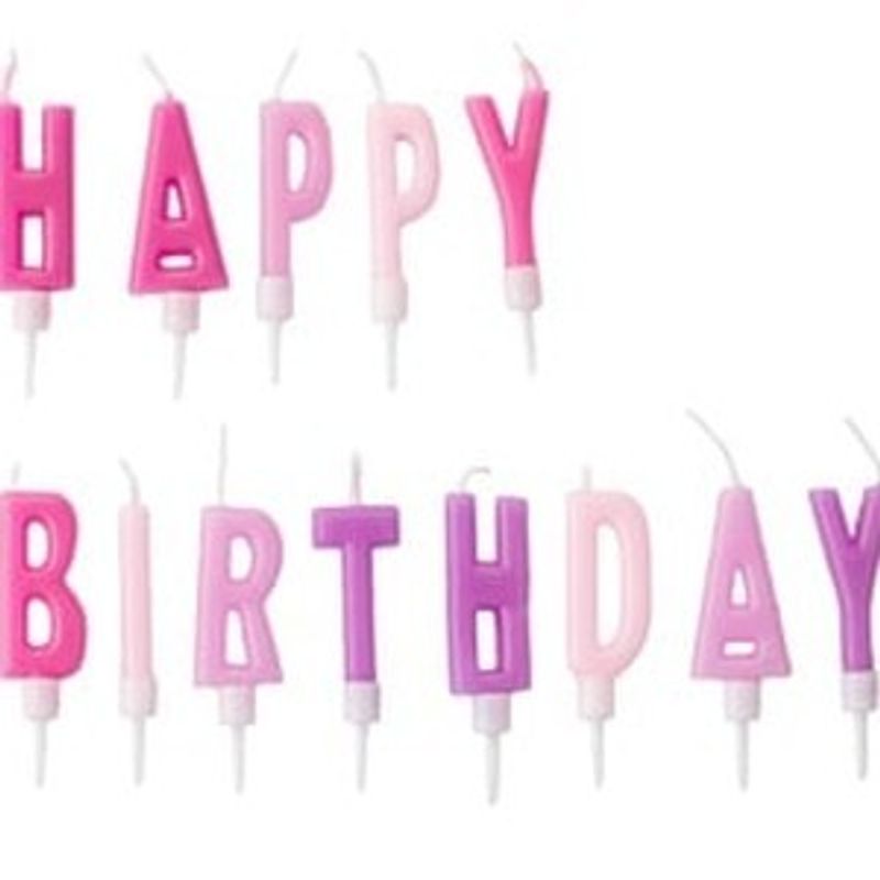 Casa si Gradina - Decoratiuni - Aromaterapie si lumanari - Lumanari si candele - Lumanari ziua de nastere roz lila cu litere Happy Birthday - Infinity.ro