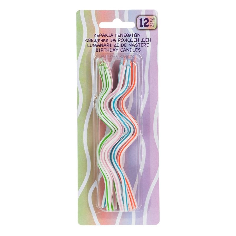 Casa si Gradina - Decoratiuni - Aromaterapie si lumanari - Lumanari si candele - Lumanari Multicolor Zi de Nastere Ondulate Set de 12 buc - Infinity.ro