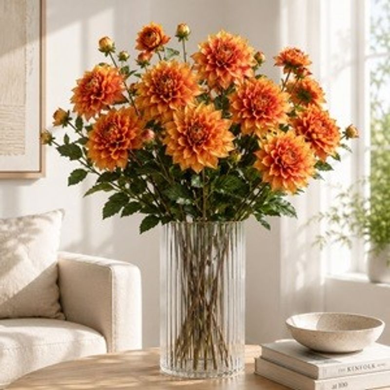 Casa si Gradina - Decoratiuni - Obiecte decorative - Plante artificiale - Floare Artificiale Dalie Portocalie 80cm pentru Decor - Infinity.ro