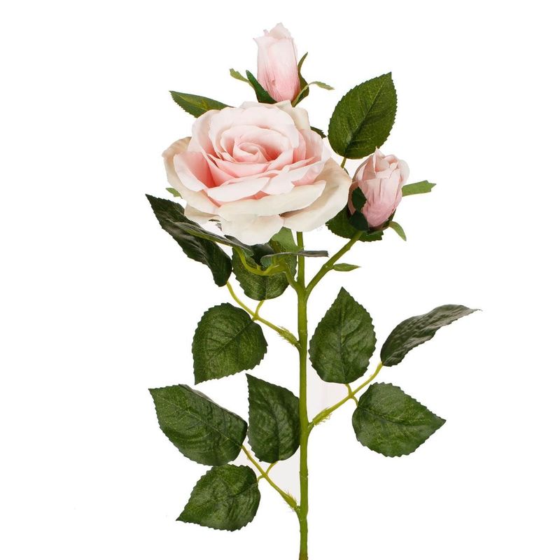 Casa si Gradina - Decoratiuni - Obiecte decorative - Plante artificiale - Trandafir artificial roz cu tulpina lunga, 73 cm, cu muguri si frunze - Infinity.ro