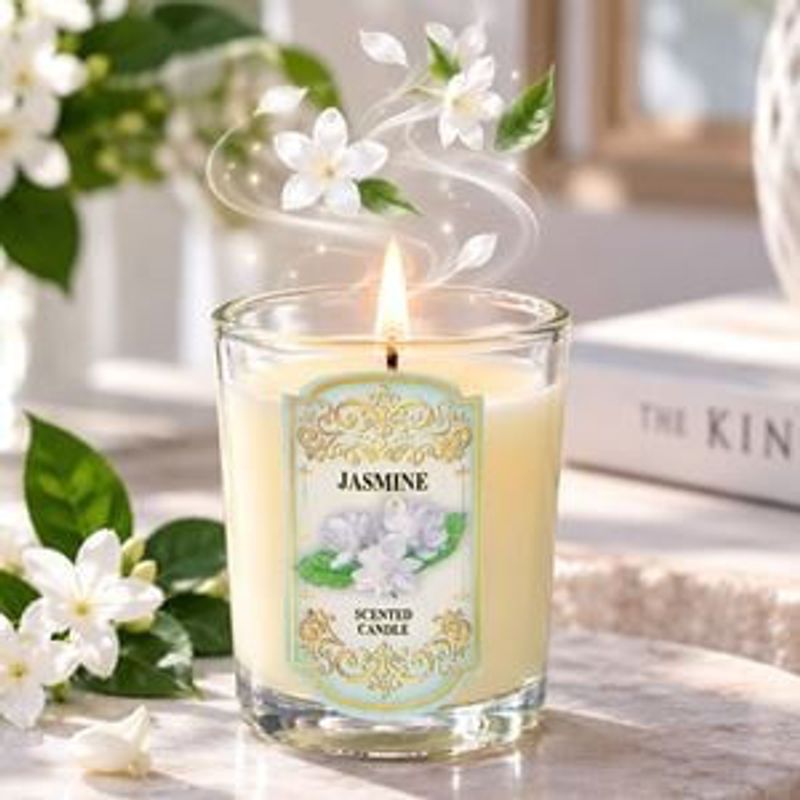 Casa si Gradina - Decoratiuni - Aromaterapie si lumanari - Lumanari si candele - Lumanare parfumata cu aroma de iasomie, in pahar de sticla transparent - Infinity.ro