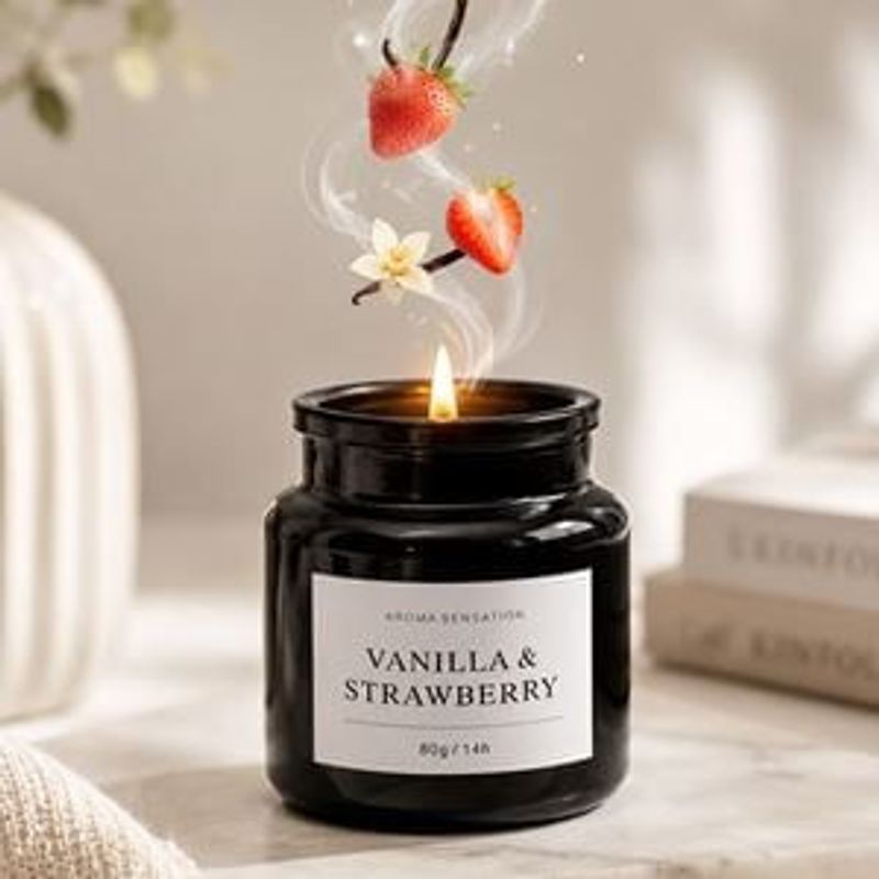 Casa si Gradina - Decoratiuni - Aromaterapie si lumanari - Lumanari si candele - Lumanare Parfumata Neagra cu Vanilie si Capsuni, 80g, 14h - Infinity.ro