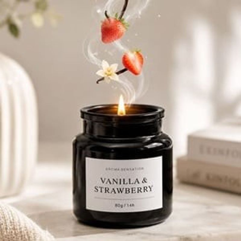 Casa si Gradina - Decoratiuni - Aromaterapie si lumanari - Lumanari si candele - Lumanare Parfumata Neagra cu Vanilie si Capsuni, 80g, 14h - Infinity.ro