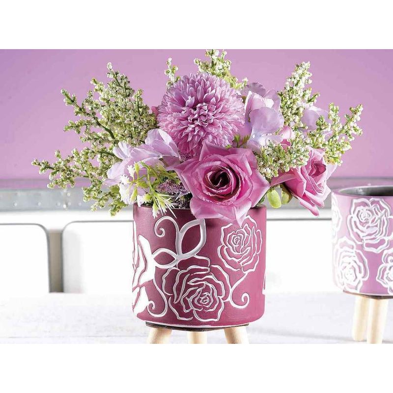 Casa si Gradina - Decoratiuni - Obiecte decorative - Plante artificiale - Buchet Hortensii si Trandafiri artificiali roz verzi 30 cm - Infinity.ro