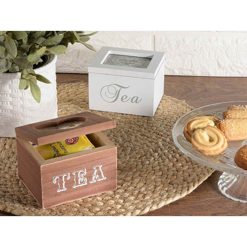 Casa si Gradina - Mobilier - Organizare si depozitare - Cutii depozitare - Set 2 cutii ceai lemn maro alb 10x8.5x7 cm - Infinity.ro
