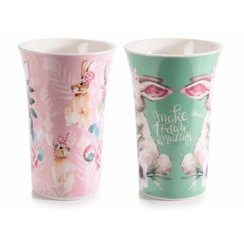 Casa si Gradina - Bucatarie si vesela - Cani si pahare - Cani si cesti - Set 2 cani portelan Iepuras 10x15 cm, 500 ml - Infinity.ro