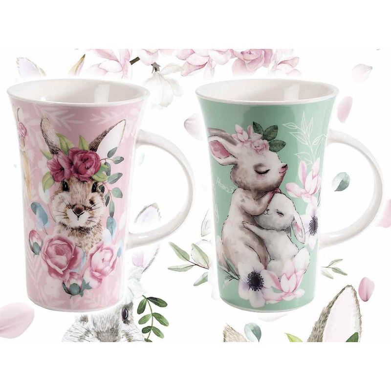 Casa si Gradina - Bucatarie si vesela - Cani si pahare - Cani si cesti - Set 2 cani portelan Iepuras 10x15 cm, 500 ml - Infinity.ro