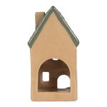 Casa si Gradina - Decoratiuni - Aromaterapie si lumanari - Lumanari si candele - Candela Casuta Craciun ceramica verde bej 6x6x11 cm - Infinity.ro