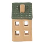 Casa si Gradina - Decoratiuni - Aromaterapie si lumanari - Lumanari si candele - Candela Casuta Craciun ceramica verde bej 6x6x11 cm - Infinity.ro