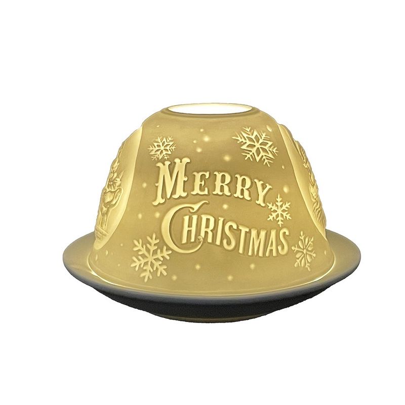 Casa si Gradina - Decoratiuni - Aromaterapie si lumanari - Lumanari si candele - Candela portelan alb Merry Christmas 12x8 cm - Infinity.ro