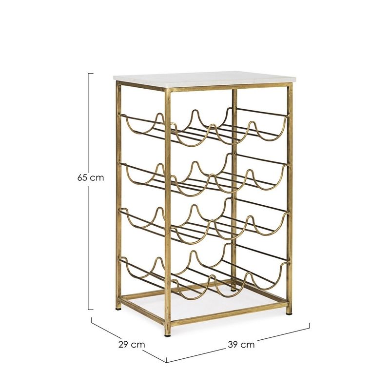 Casa si Gradina - Bucatarie si vesela - Accesorii bar - Suporturi bauturi - Suport sticle vin din fier auriu si blat marmura alba Marmol 39 cm x 29 cm x 65 h - Infinity.ro