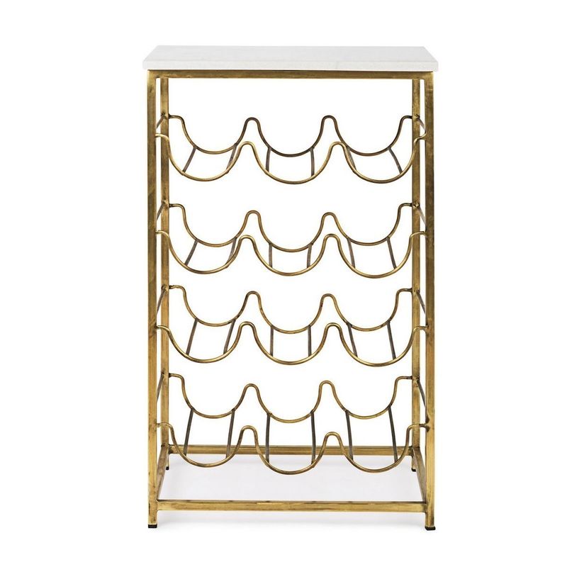 Casa si Gradina - Bucatarie si vesela - Accesorii bar - Suporturi bauturi - Suport sticle vin din fier auriu si blat marmura alba Marmol 39 cm x 29 cm x 65 h - Infinity.ro