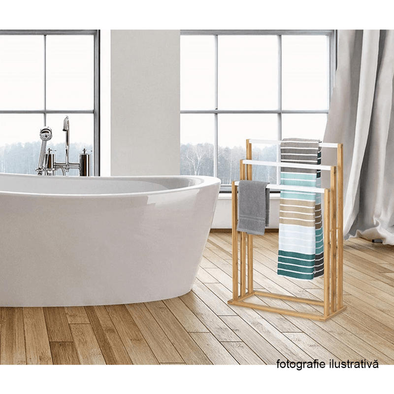 Casa si Gradina - Sanitare - Suporturi si accesorii baie - Suporturi baie - Suport prosoape mdf alb negru Komo 54x24x82 cm - Infinity.ro