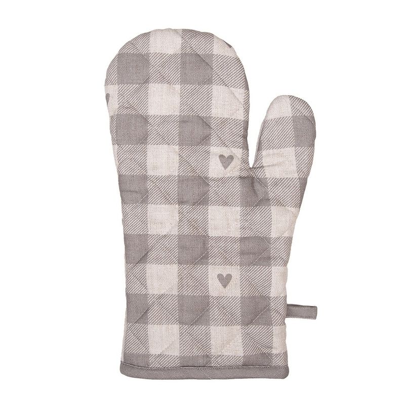 Casa si Gradina - Textile si covoare - Textile bucatarie - Manusi bucatarie - Manusa bucatarie termorezistenta bumbac bej gri Inimioare 18x30 cm - Infinity.ro